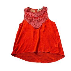 Chloe K‎ Women's Orange Lace Sleeveless Tank Top Size S Boho Style High-Low Hem